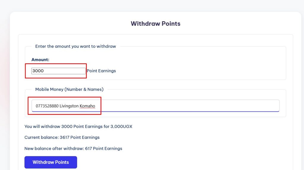 withdraw points